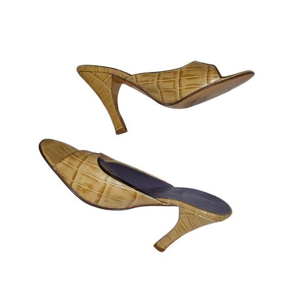 Zinda Shoes - Zinda of Spain Beige Tan Croc-skin Pattern Sandals / Slides with Heels - 7